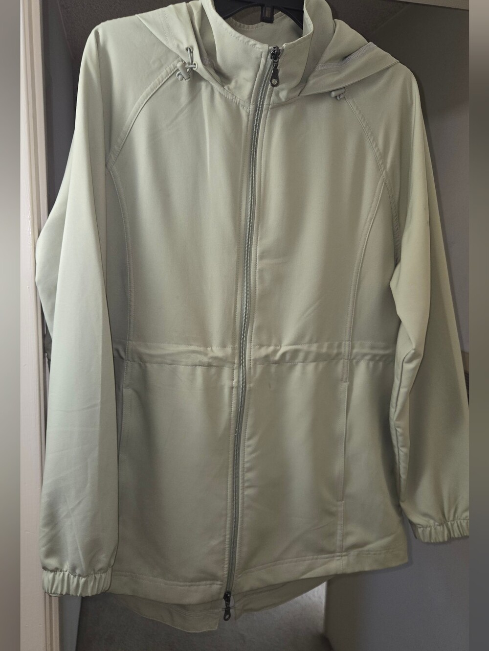 Light Sage Hooded Women's Jacket - Casual Hooded Coat